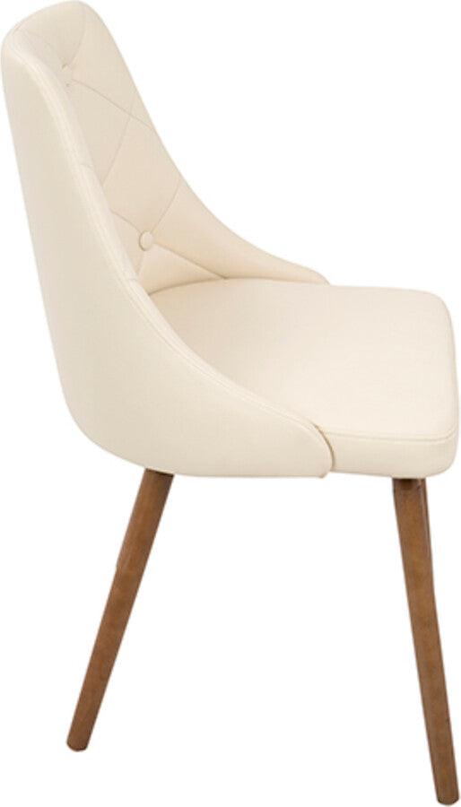 Lumisource Accent Chairs - Giovanni Mid-Century Modern Dining/Accent Chair in Walnut and Cream Quilted Faux Leather