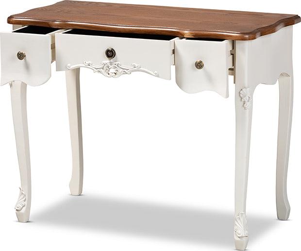 Wholesale Interiors Consoles - Sophie Classic French Country White and Brown Finished Small 3-Drawer Wood Console Table