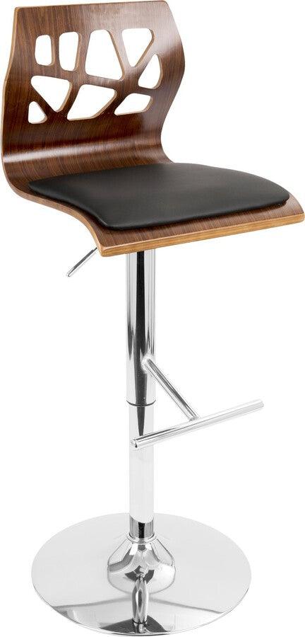 Lumisource Barstools - Folia Adjustable Barstool With Swivel In Chrome, Walnut Wood & Black Faux Leather (Set of 2)
