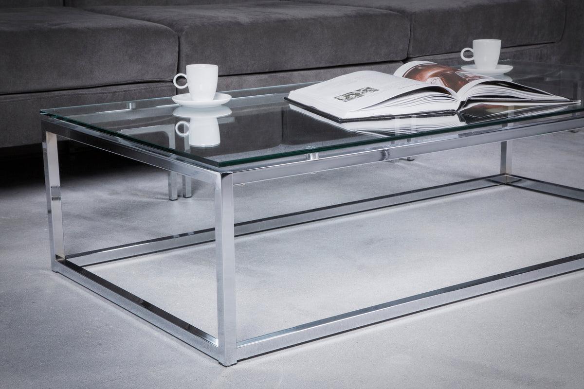 Euro Style Coffee Tables - Sandor Rectangle Coffee Table in Clear Glass with Chrome Base