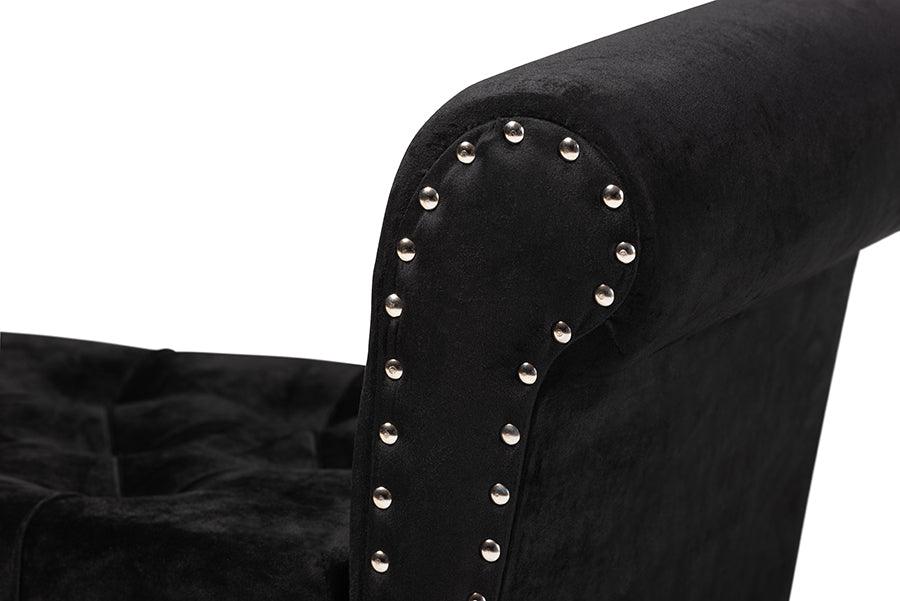 Wholesale Interiors Benches - Hanayo Contemporary Glam and Luxe Black Velvet Fabric Upholstered Black Finished Wood Bench