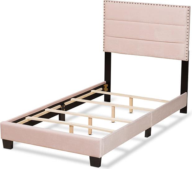 Wholesale Interiors Beds - Tamira Glam Light Pink Velvet Fabric Upholstered Twin Size Panel Bed