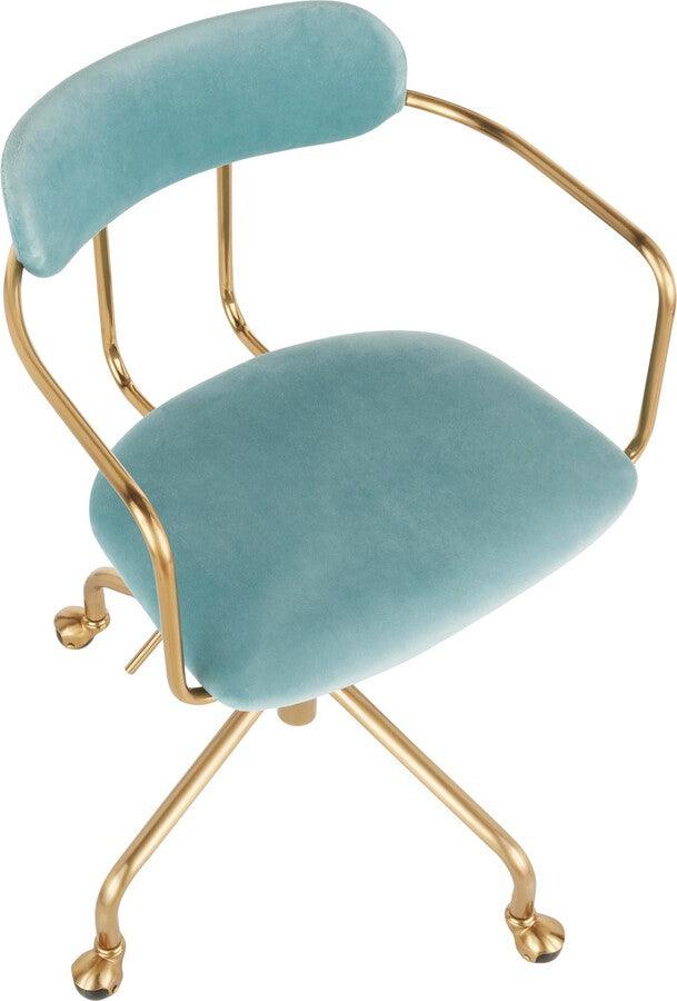 Lumisource Task Chairs - Demi Contemporary Office Chair in Gold Metal and Light Blue Velvet