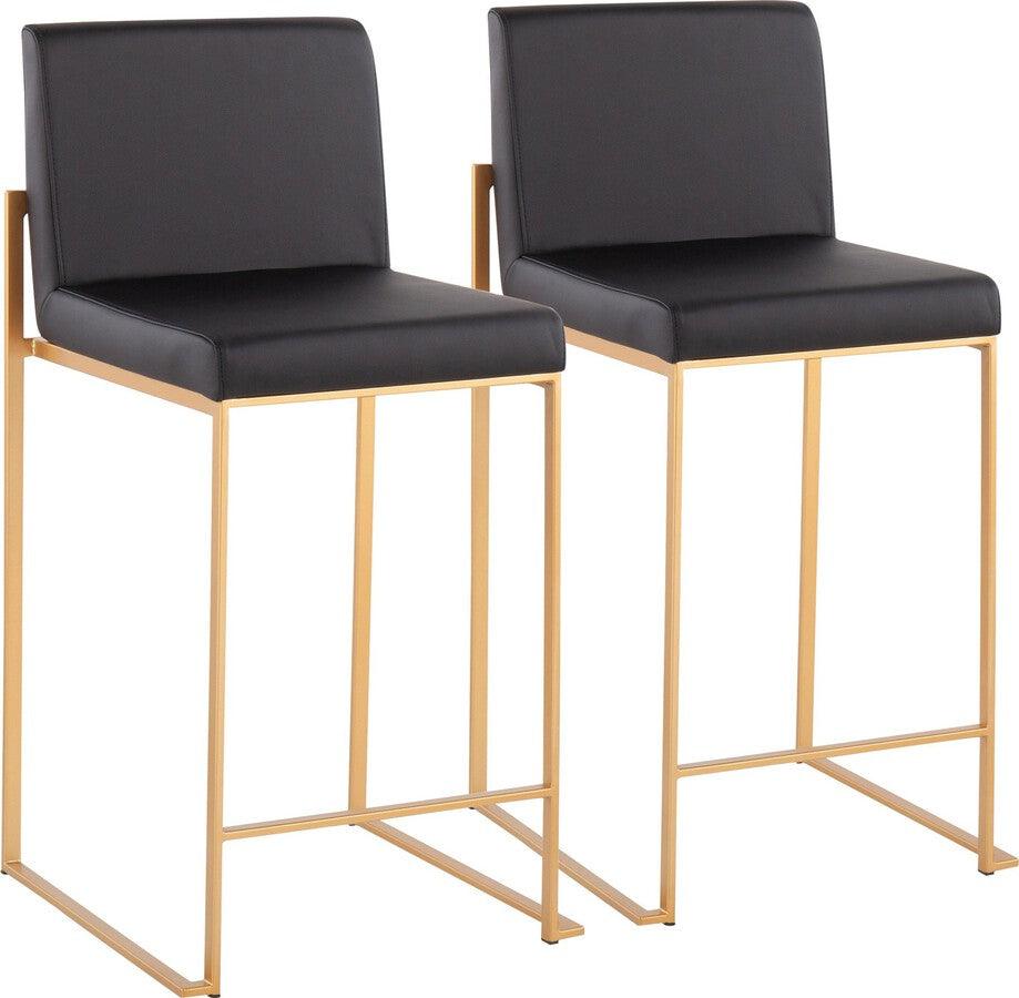 Lumisource Barstools - Fuji High Back Counter Stool In Gold Steel & Black Faux Leather (Set of 2)