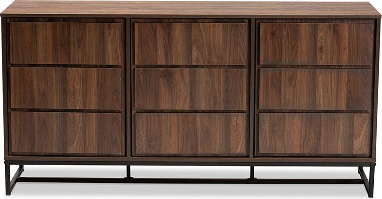 Wholesale Interiors Buffets & Sideboards - Neil Walnut Brown Finished Wood and Black Finished Metal 3-Door Dining Room Sideboard Buffet