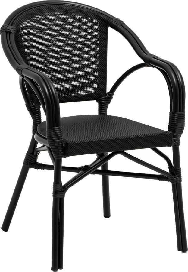 Euro Style Dining Chairs - Ivan Stacking Armchair in Black Textylene Mesh with Black Frame - Set of 2