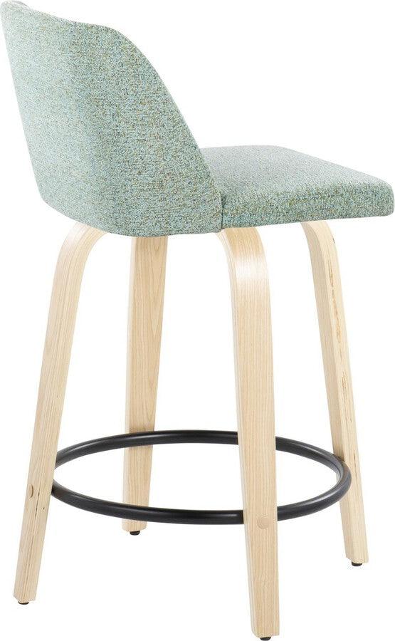 Lumisource Barstools - Toriano 24" Fixed Height Counter Stool In Natural & Light Green (Set of 2)