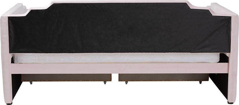 Wholesale Interiors Daybeds - Gulliver Modern and Contemporary Light Pink Velvet Fabric Upholstered 2-Drawer Daybed