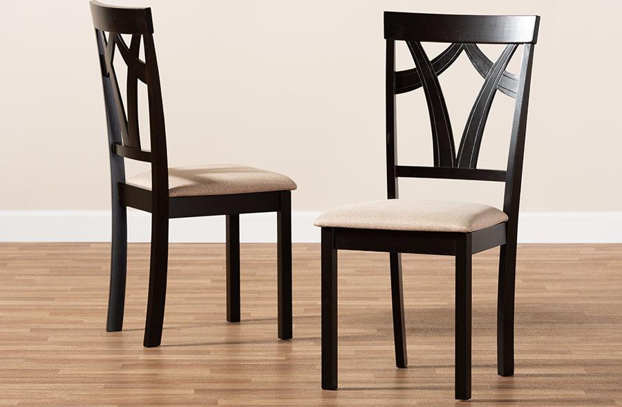 Wholesale Interiors Dining Chairs - Sylvia Sand Fabric Upholstered And Espresso Brown Finished Dining Chair Set Of 2