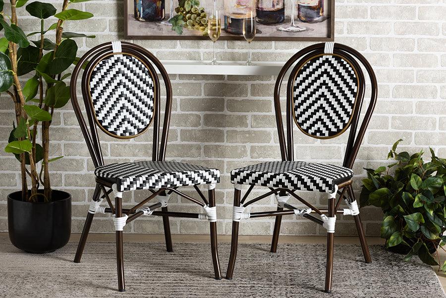 Wholesale Interiors Outdoor Dining Chairs - Alaire Classic French Black and Dark Brown Metal 2-Piece Outdoor Dining Chair Set