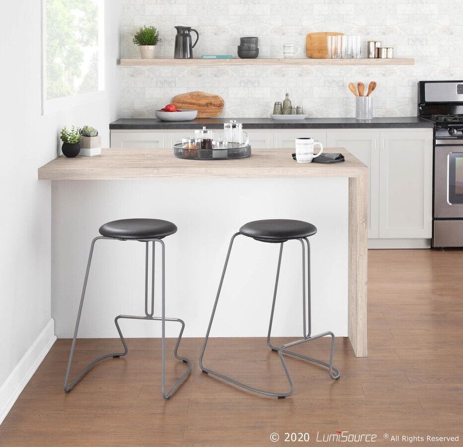 Lumisource Barstools - Finn Contemporary Counter Stool in Grey Steel and Black Faux Leather - Set of 2