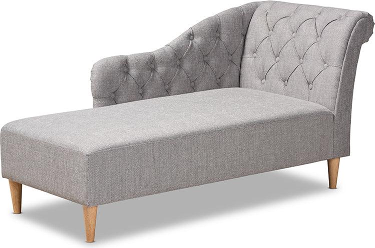 Wholesale Interiors Sleepers & Futons - Emeline Modern And Contemporary Grey Fabric Upholstered Oak Finished Chaise Lounge