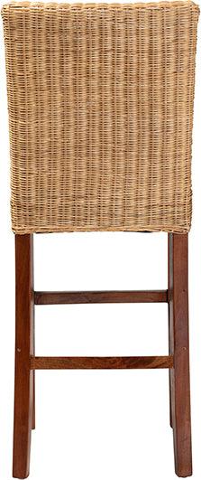 Wholesale Interiors Barstools - Racquel Modern Bohemian Natural Rattan And Mahogany Wood Bar Stool