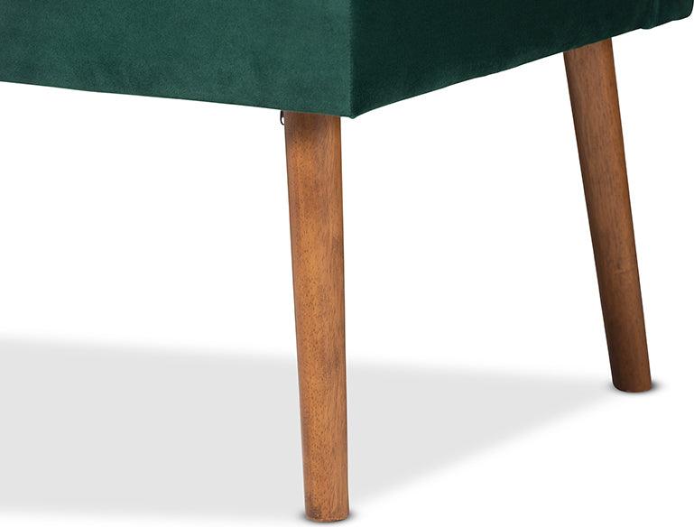 Wholesale Interiors Benches - Alvis Emerald Green Velvet Upholstered and Walnut Brown Wood 2-Piece Dining Nook Banquette Set
