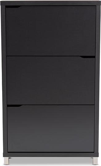 Wholesale Interiors Shoe Storage - Simms Contemporary Dark Grey Wood Shoe Storage Cabinet with 6 Fold-Out Racks