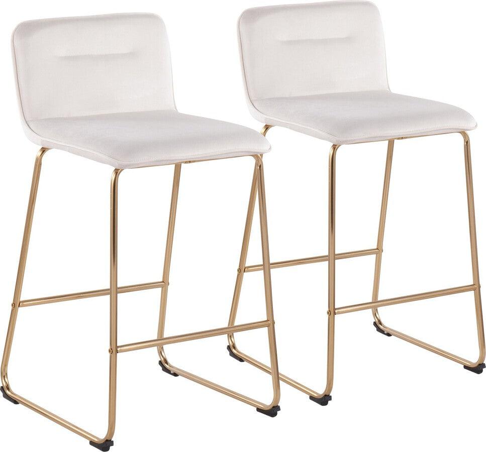 Lumisource Barstools - Casper Fixed-Height Contemporary Counter Stool in Gold Metal and Cream Velvet - Set of 2