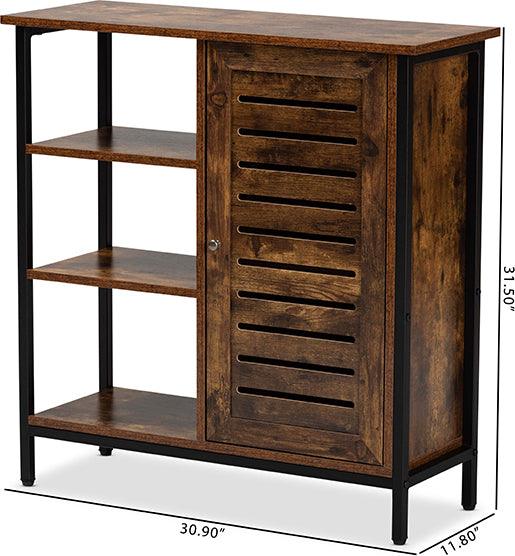 Wholesale Interiors Shoe Storage - Wayland Contemporary Rustic Brown Wood and Black Metal 1-Door Shoe Storage Cabinet