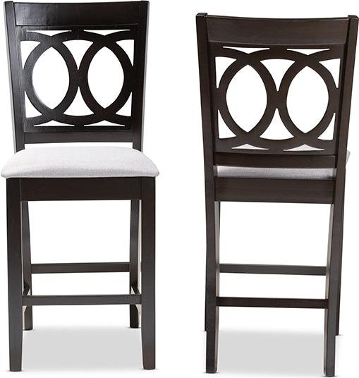 Wholesale Interiors Barstools - Lenoir Gray Fabric Upholstered Espresso Brown Finished Wood Counter Height Pub Chair Set Of 2