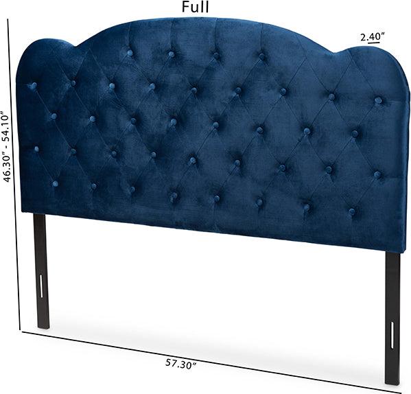Wholesale Interiors Headboards - Clovis Navy Blue Velvet Fabric Upholstered King Size Headboard