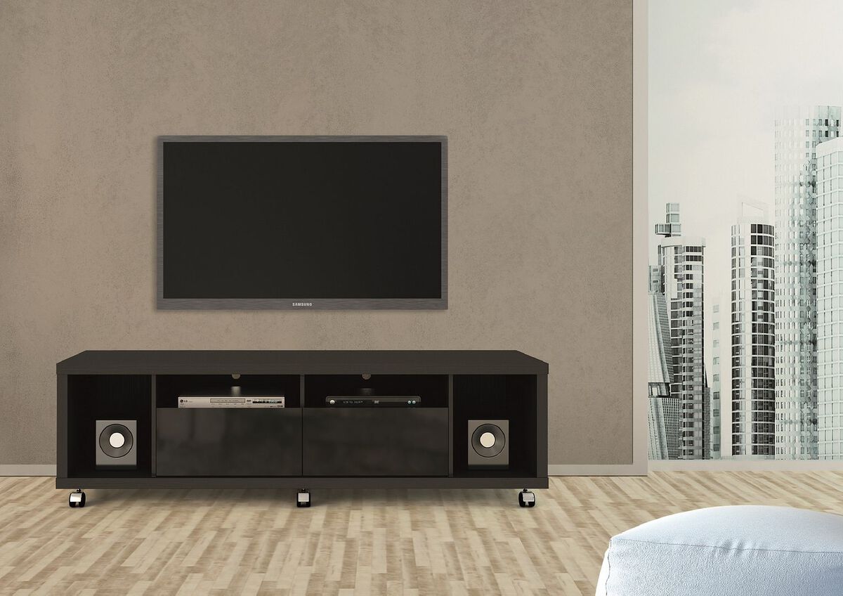 Manhattan Comfort TV & Media Units - Cabrini TV Stand and Floating Wall TV Panel with LED Lights 1.8 in Black