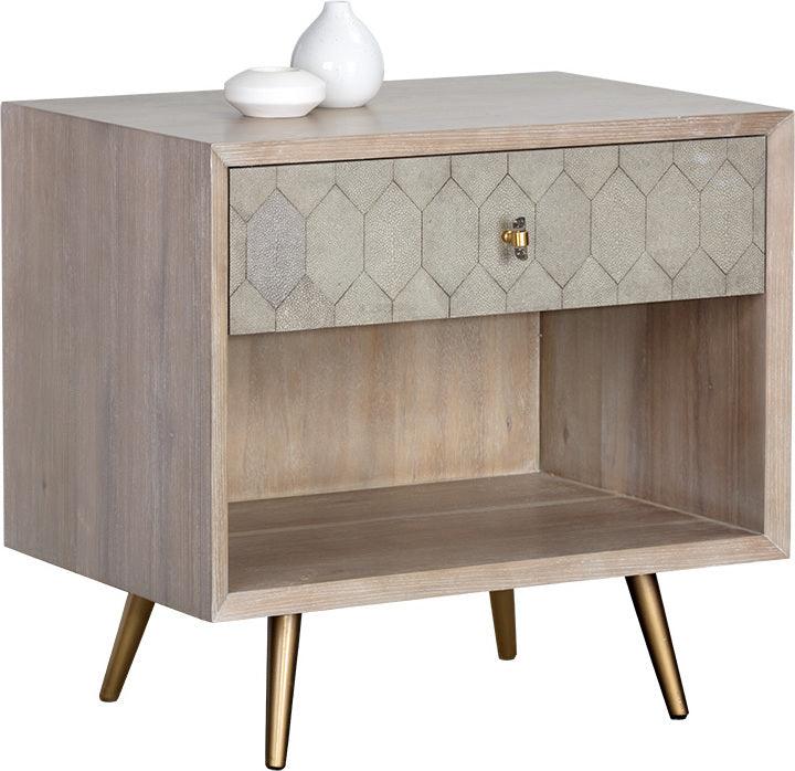 SUNPAN Nightstands & Side Tables - Aniston Nightstand - White Ceruse - Taupe Shagreen Taupe
