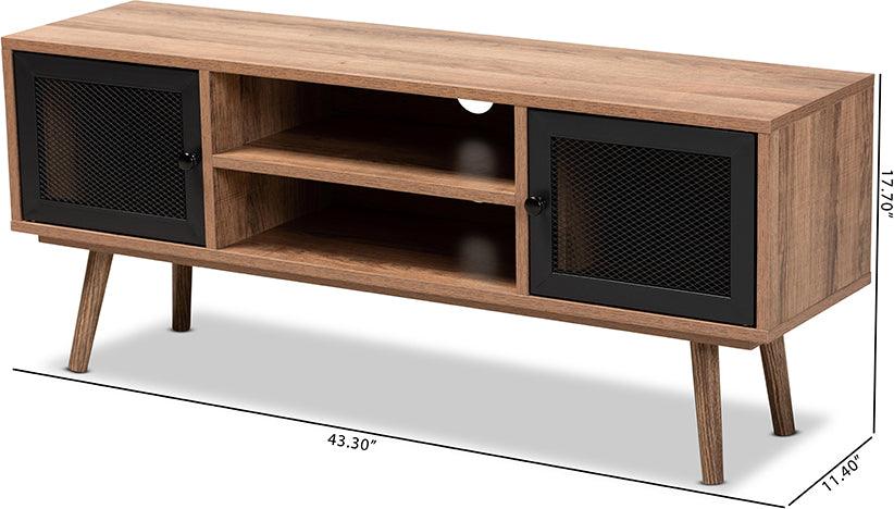 Wholesale Interiors TV & Media Units - Yuna Mid-Century Modern Transitional Brown Wood and Black Metal 2-Door TV Stand