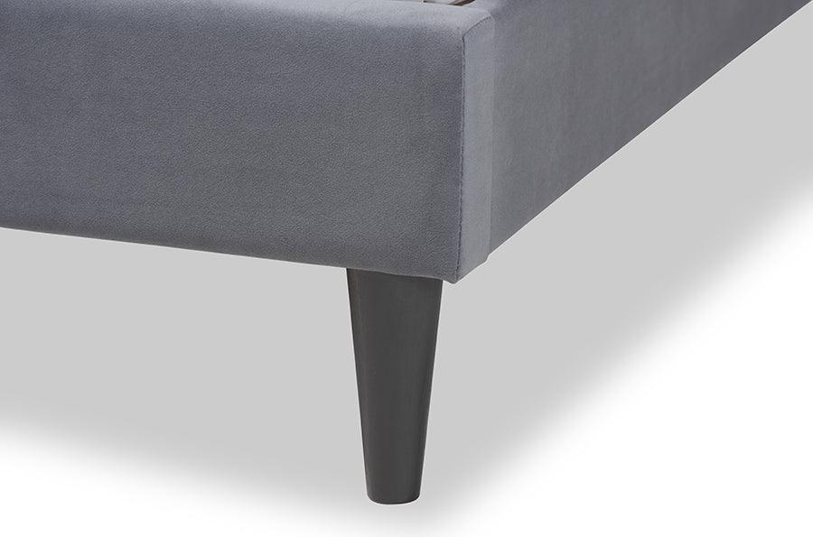 Wholesale Interiors Beds - Joanna Grey Velvet Fabric Upholstered and Dark Brown Finished Wood King Size Platform Bed