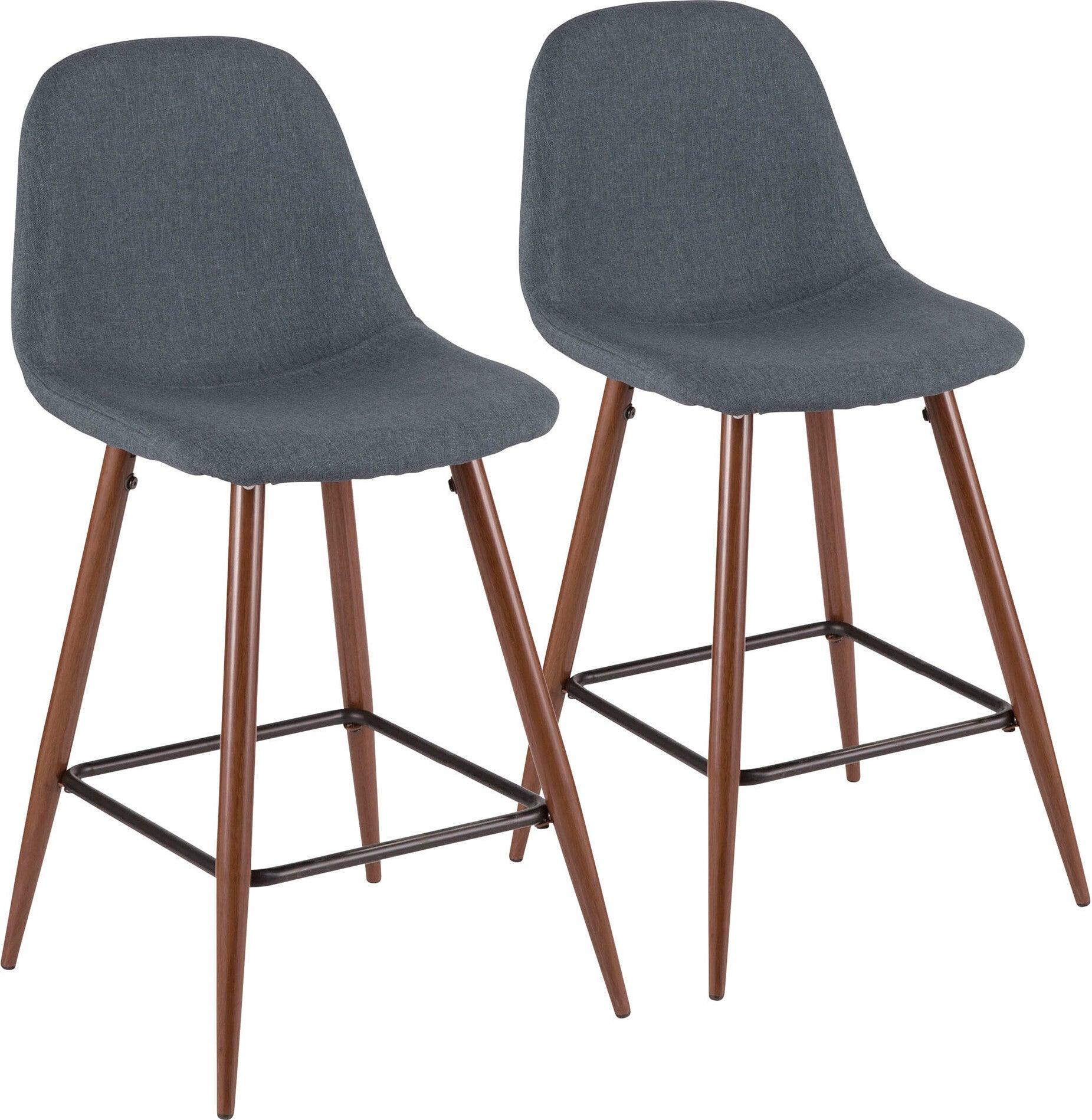 Lumisource Barstools - Pebble Counter Stool Walnut & Blue (Set of 2)