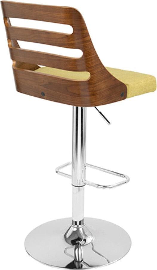 Lumisource Barstools - Trevi Mid-Century Modern Adjustable Barstool with Swivel in Walnut and Green