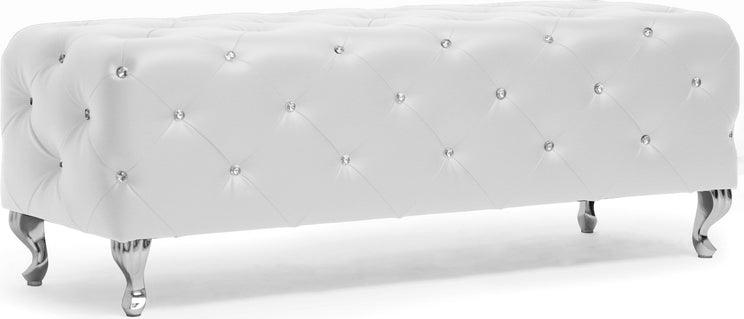 Wholesale Interiors Benches - Stella Crystal Tufted White Leather Modern Bench