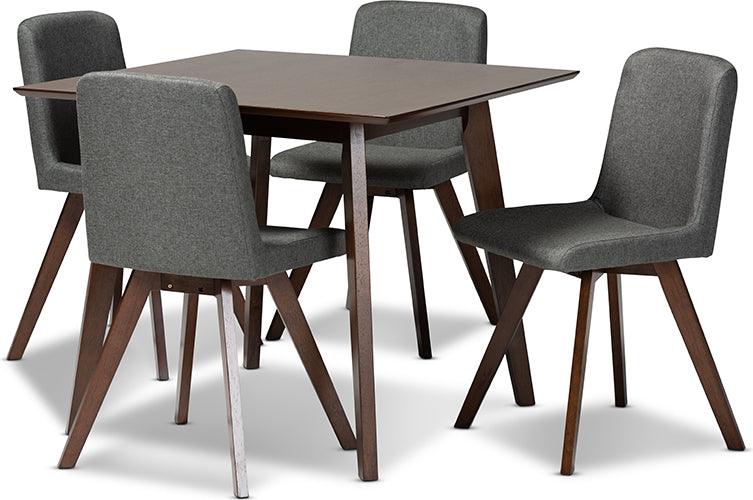 Wholesale Interiors Dining Sets - Pernille Modern Transitional Grey Fabric Upholstered Walnut Finished Wood 5-Piece Dining Set