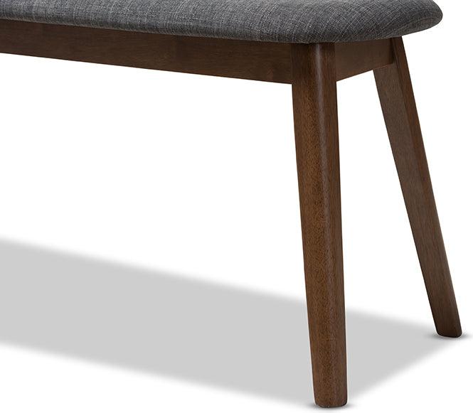 Wholesale Interiors Benches - Easton Mid-Century Modern Dark Grey Fabric Upholstered Walnut Finished Wood Bench