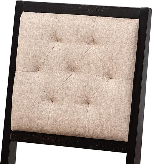 Wholesale Interiors Dining Sets - Suvi Sand Fabric Upholstered and Dark Brown Finished Wood 7-Piece Dining Set