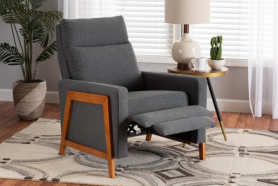 Wholesale Interiors Accent Chairs - Halstein Mid-Century Modern Grey Fabric & Walnut Brown Finished Wood Lounge Chair