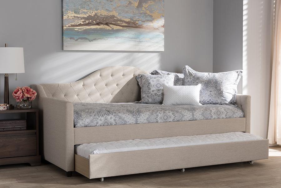 Wholesale Interiors Daybeds - Perry Modern and Contemporary Light Beige Fabric Daybed with Trundle