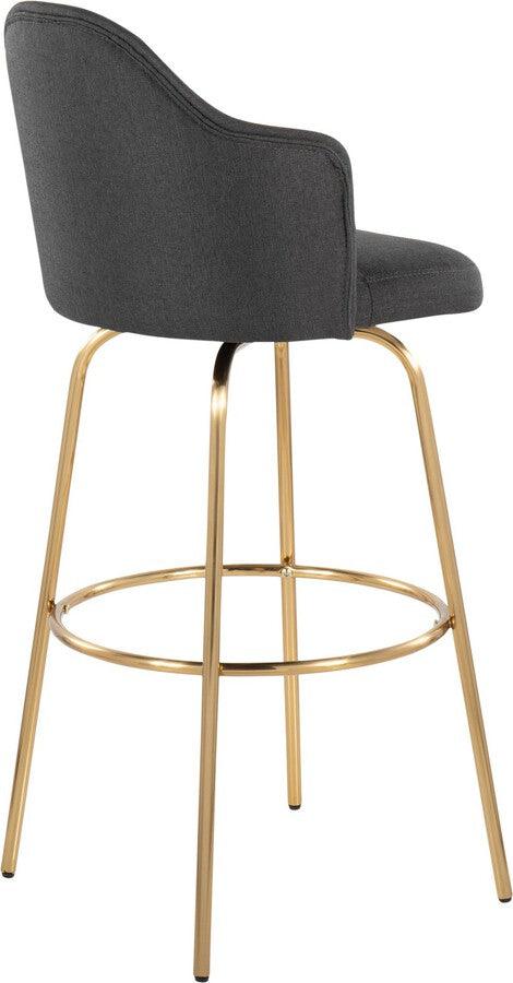 Lumisource Barstools - Ahoy Bar Stool With Gold Metal Legs & Round Gold Metal With Charcoal Fabric Seat (Set of 2)