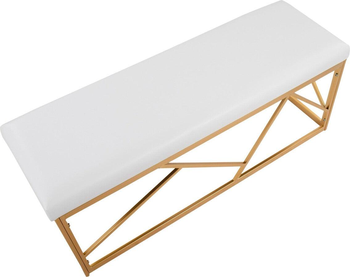 Lumisource Benches - Folia Glam Metal Bench In Gold Steel & White Faux Leather
