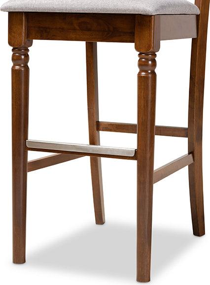 Wholesale Interiors Barstools - Alexandra Grey Fabric Upholstered and Walnut Brown Finished Wood 2-Piece Bar Stool Set