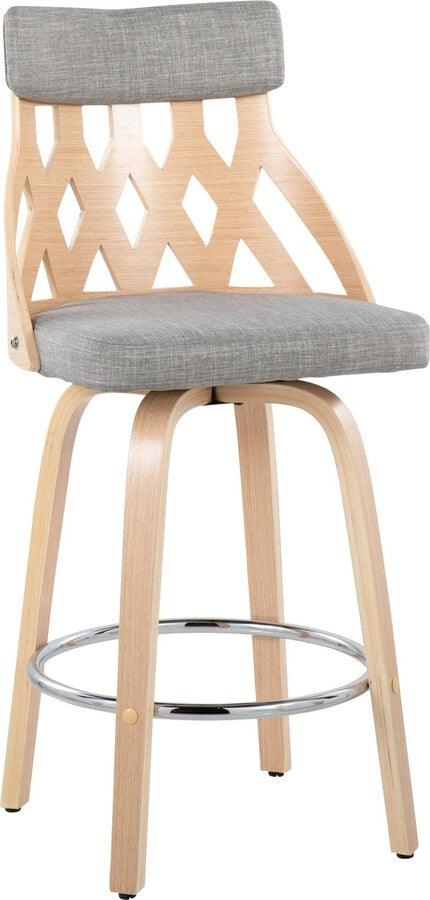 Lumisource Barstools - York 26" Counter Stool In Natural Wood & Light Grey Fabric With Chrome Footrest
