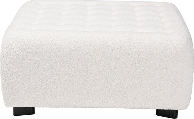 Wholesale Interiors Ottomans & Stools - Athena Modern Ivory Boucle Upholstered and Black Finished Wood Square Ottoman