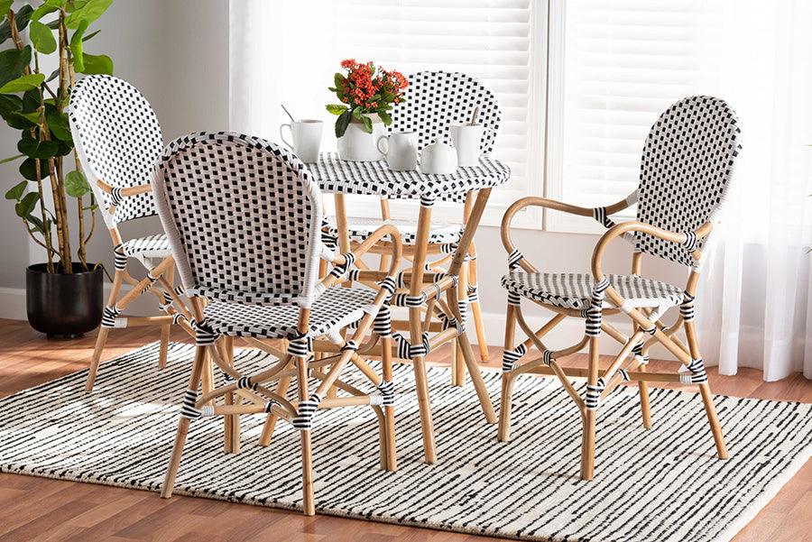 Wholesale Interiors Outdoor Dining Sets - Naila Black & White Plastic and Natural Brown 5-Piece Indoor/Outdoor Bistro Set