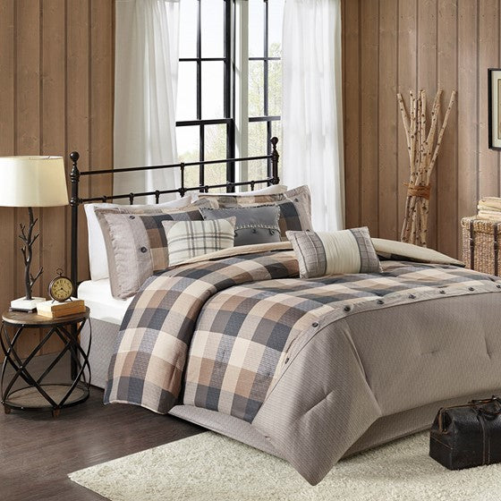 Olliix.com Comforters & Blankets - 7 Piece Herringbone Comforter Set Neutral King