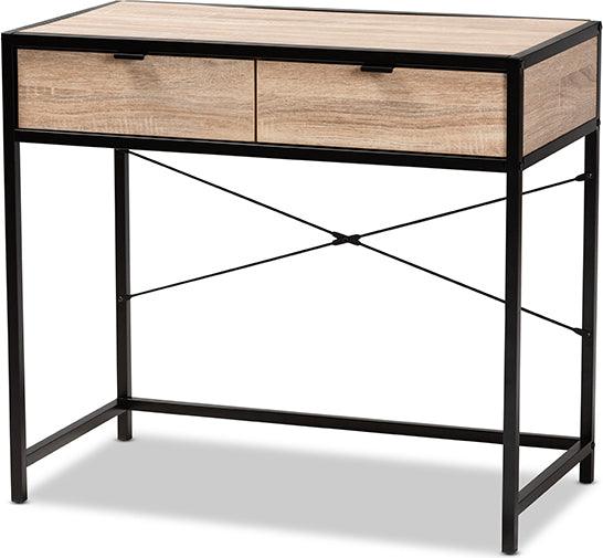 Wholesale Interiors Desks - Grayer Modern Industrial Natural Brown Finished Wood and Black Metal 2-Drawer Desk