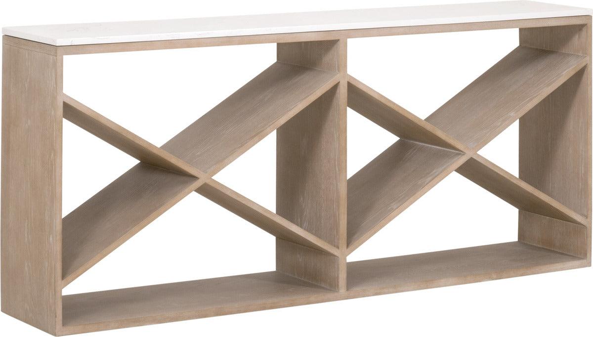 Essentials For Living Consoles - Cellar Console Table Smoke Gray Oak & White Quartz