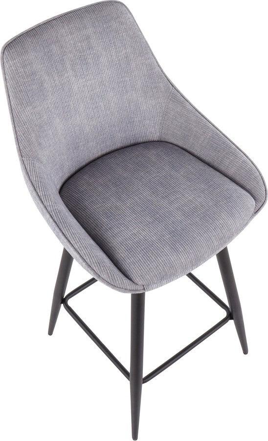 Lumisource Barstools - Diana Contemporary Counter Stool in Black Steel and Grey Corduroy - Set of 2