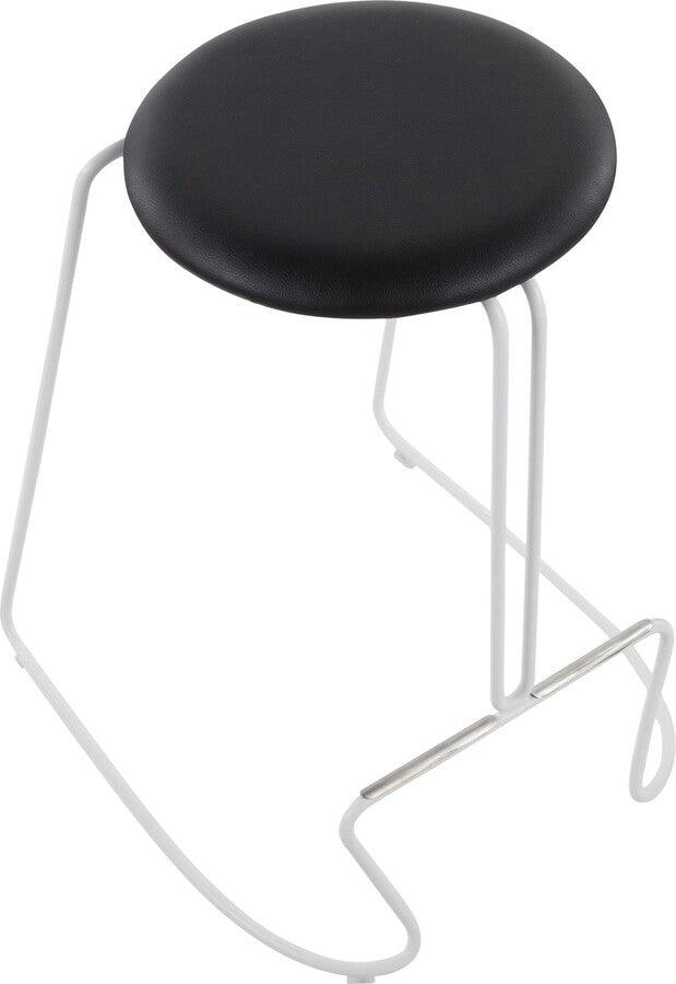 Lumisource Barstools - Finn Contemporary Counter Stool in White Steel and Black Faux Leather - Set of 2