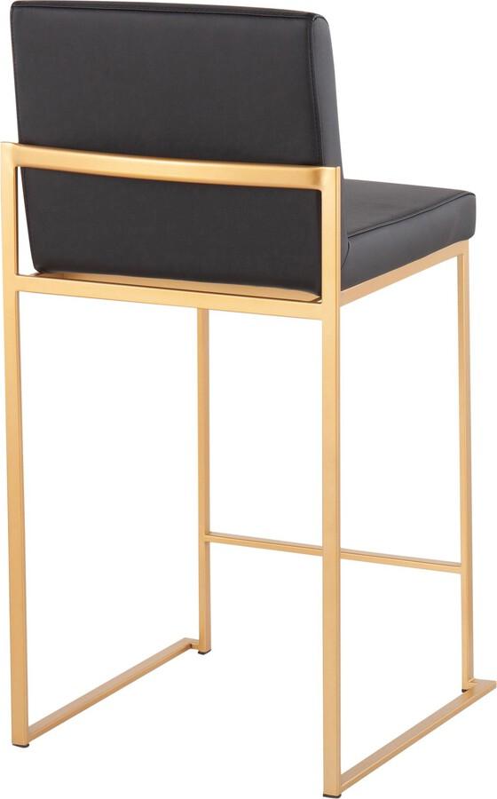 Lumisource Barstools - Fuji High Back Counter Stool In Gold Steel & Black Faux Leather (Set of 2)