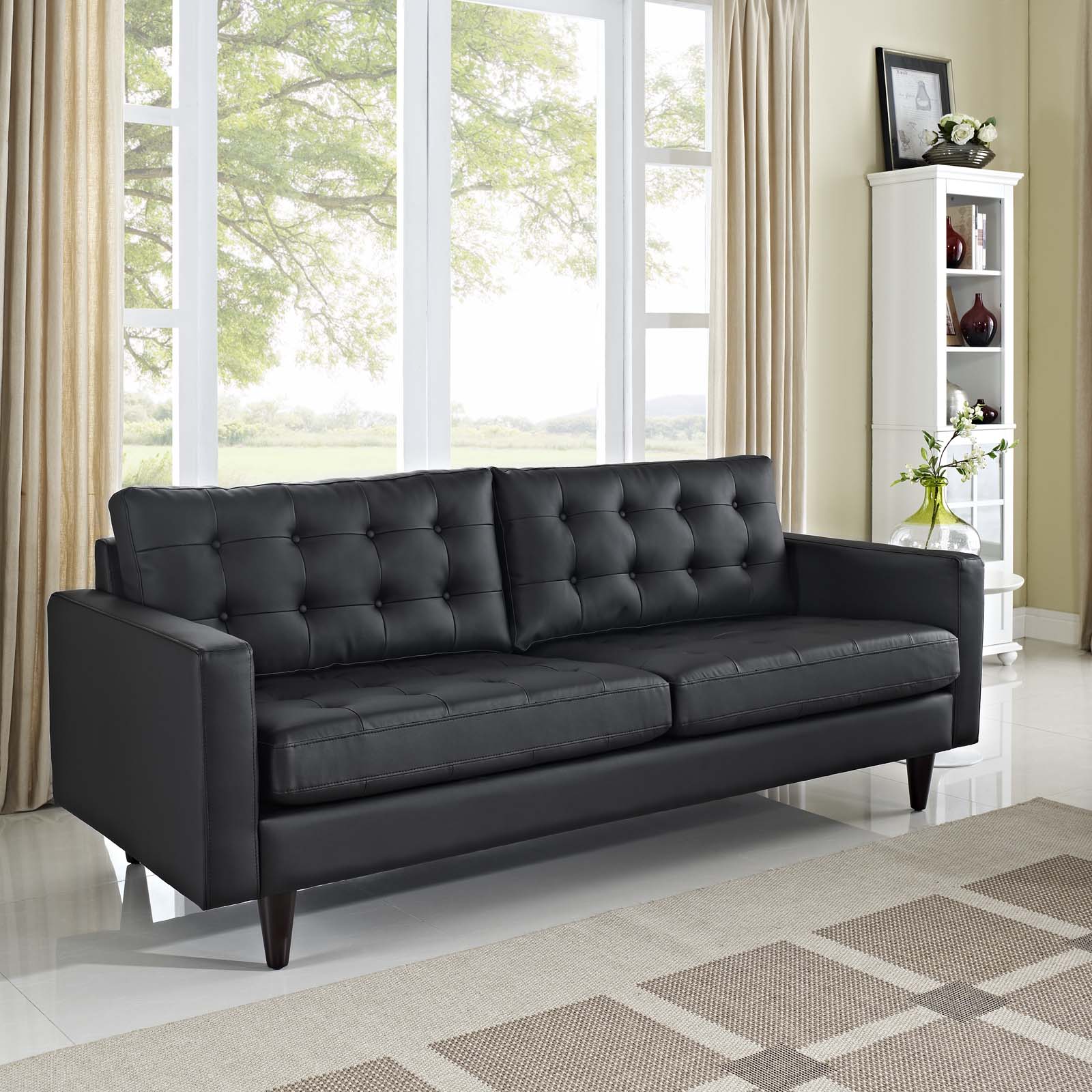 Modway Sofas & Couches - Empress Bonded Leather Sofa Black