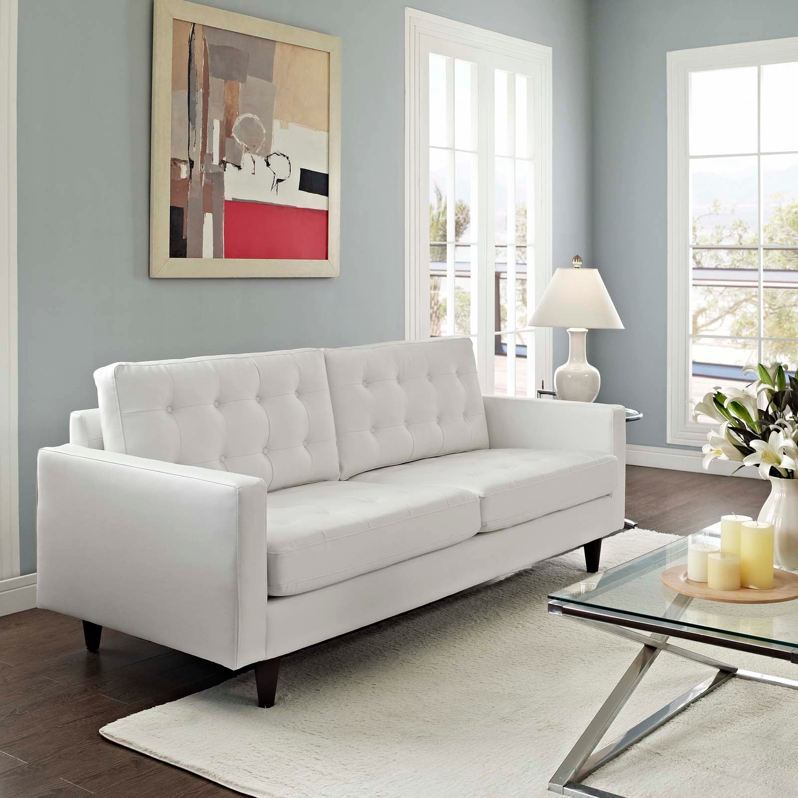 Modway Sofas & Couches - Empress Bonded Leather Sofa White