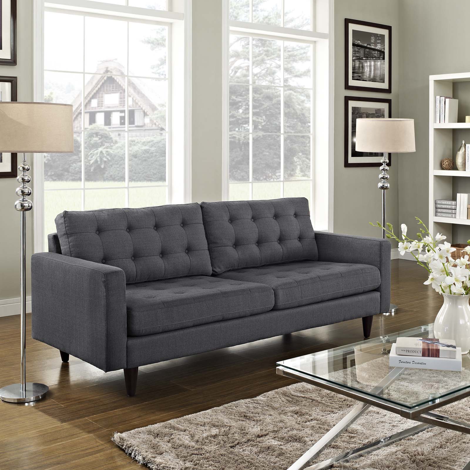 Modway Sofas & Couches - Empress Upholstered Fabric Sofa Gray